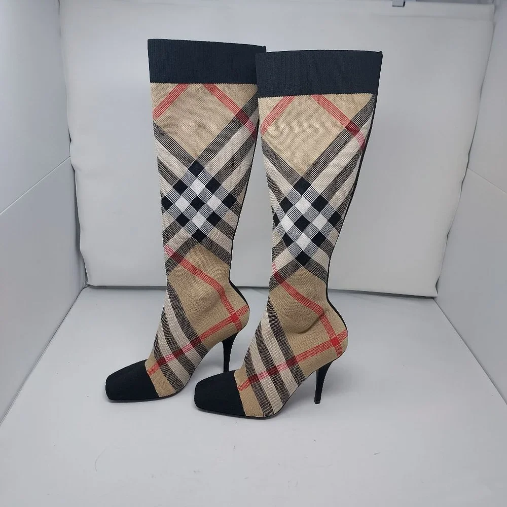 Burberry Dolman Checked Stretch-Cotton Boots - Picture 6 of 10